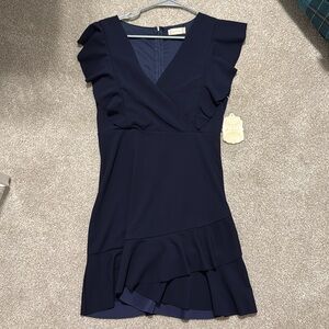 Altar'd State Blue Fit and Flare Ruffled Cocktail Dress